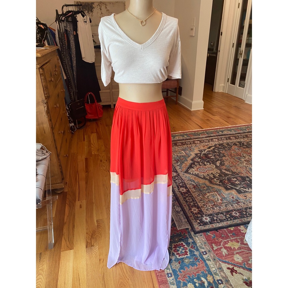 Ark & Co Womens Red Lavender Colorblock Chiffon Maxi Skirt Medium‎